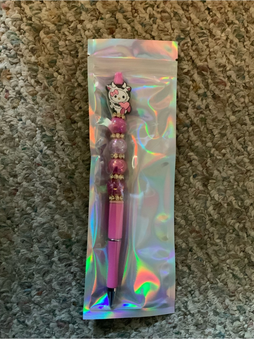Pink Beaded Cute Character Ballpoint Pen